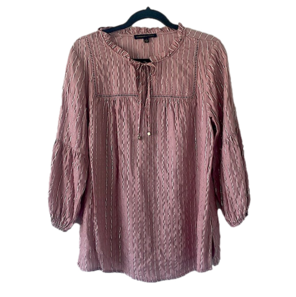Women's 3/4 Sleeve Ruffle Neck Blouse with Trim Detail Top Size large​
